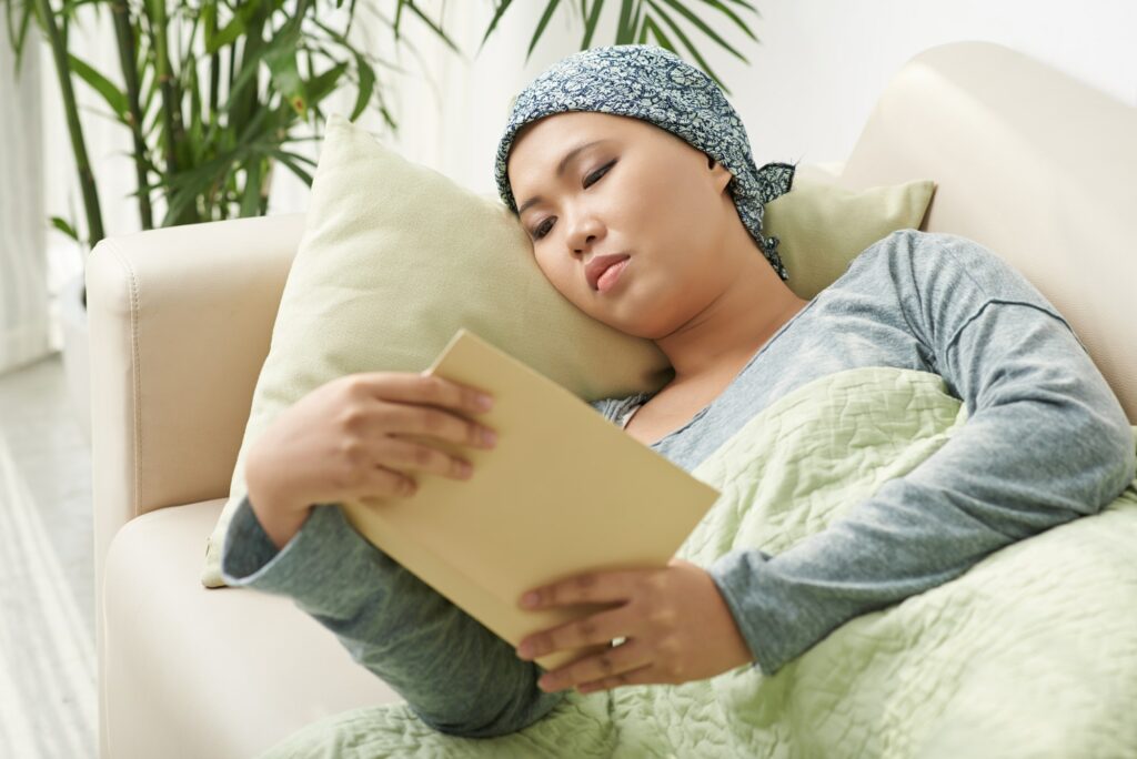 Cancer survivor reading book